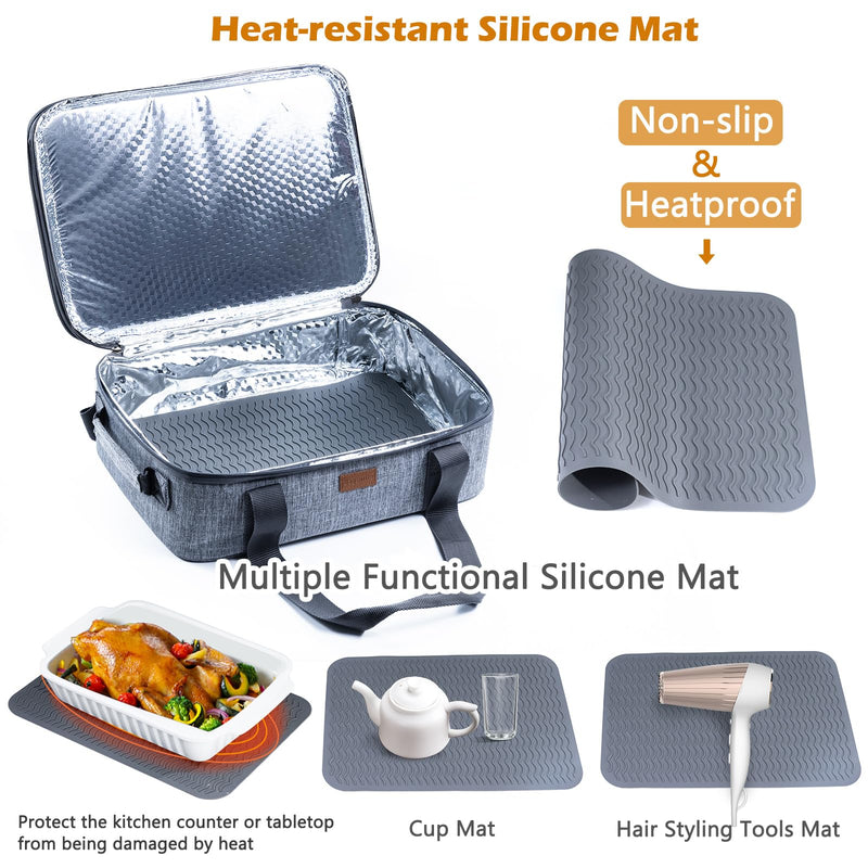 BAGSPRITE Expandable Insulated Casserole Carrier for Hot or Cold Food, Casserole Dish Carrying Case,Thermal Lasanga Lugger Tote for Pockluck, Parties, Picnic, Fits 9" x 13" Baking Dish, Grey Expandable Double Layers