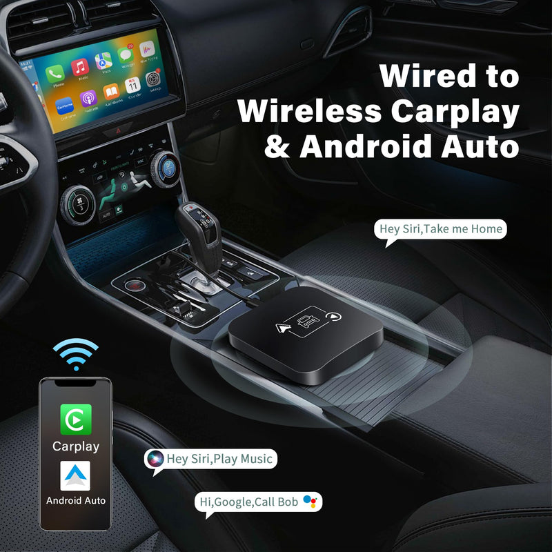 Carplay Wireless Adapter 2 IN 1 Apple Carplay/Android Auto Plug&Play USB Converter Carplay Dongle BT Transmitter/Aux Compatible All Car Models Smart Carplay Box Support iPhone 6+/iOS 10+/Android 11.0+