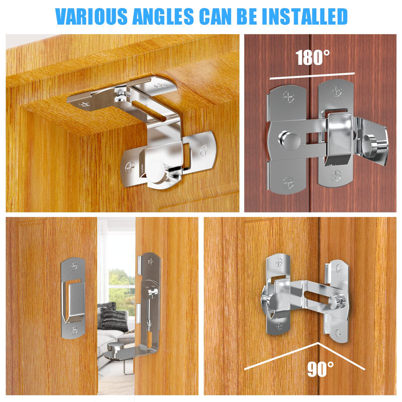 90 Degree Stainless Steel Latch, Protect Privacy - Security Barn Door Lock, Hook Lock Latch for Barn, Garden, Bathroom, Outdoor, Garage, Window, Sliding Door(2 Silver) 2 silver