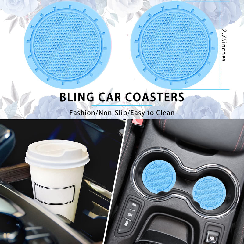 Frienda 10 Pcs Leather Steering Wheel Cover Set for Women 14.5-15 Inch Car Accessories with Seat Belt Shoulder Pad Seatbelt Cover Cup Holder Start Button Ring Sticker Air Vent Clip(Blue) Blue