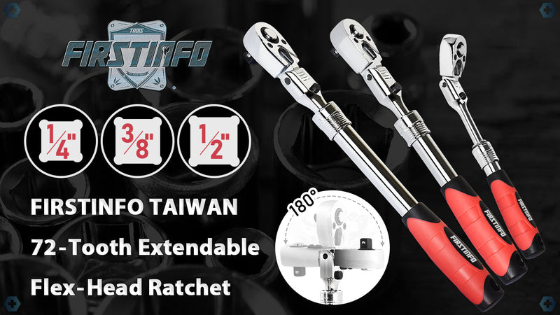 FIRSTINFO 1/2" Drive Extendable Ratchet Wrench, 72-Tooth Flex-Head Locking 1/2-Inch Drive
