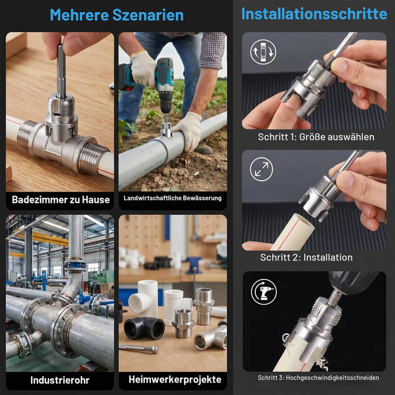 Pipe Tap Set, 3 Pieces, 1/2 Inch, 3/4 Inch, 1 Inch - Internal and External Tap, Tap Opener Pipe Tap for PVC, PP and PE Water Pipes