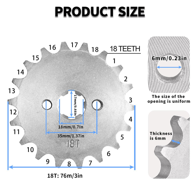 420 Chain Sprocket 18T Front Sprocket 17mm Compatible with 50cc 70cc 90cc 110cc 125cc 140cc15cc 160cc Lifan Loncin Dirt Bike, ATVs, Go Kart Sprocket 420 18T 1