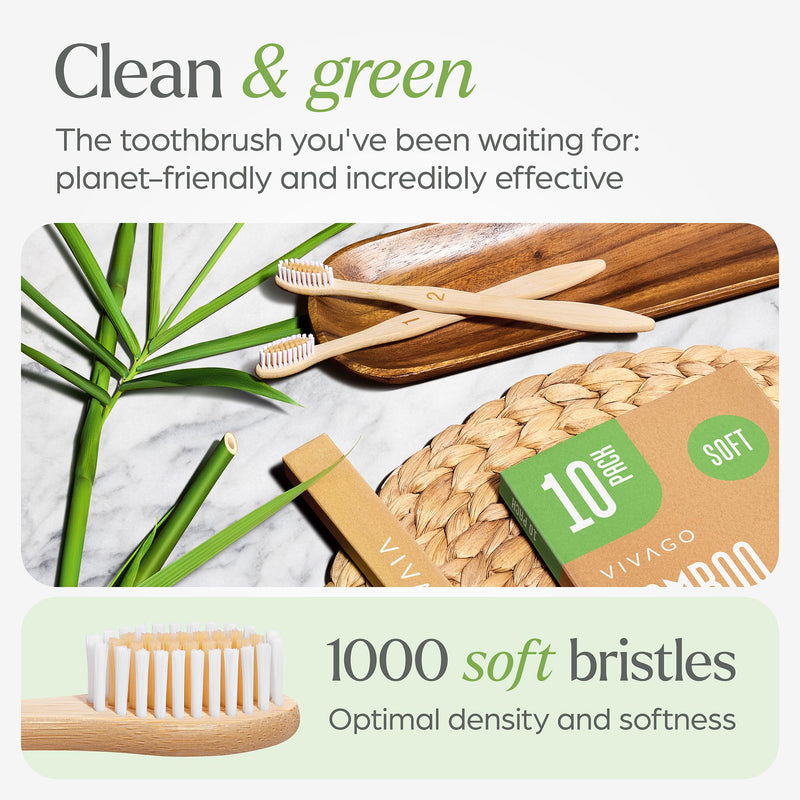 VIVAGO Bamboo Toothbrushes Bulk Soft Bristles (50 Pack) - Eco-Friendly, Natural Wooden Toothbrush 50 Count (Pack of 1)