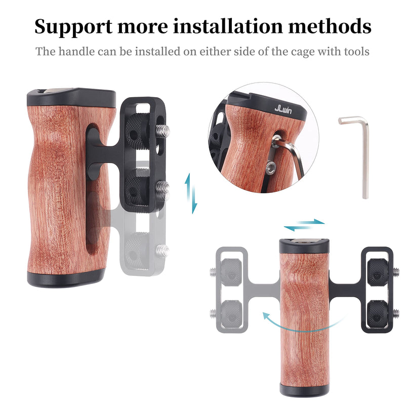 Hersmay Mini Side Wooden Handle Grip with ARRI-Style Mount Screw & Cold Shoe Mount 1/4 &3/8 Inch Screw for DSLR/Vlog Camera Cage