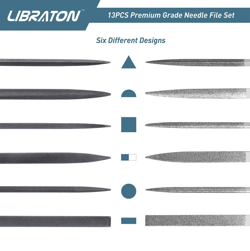 LIBRATON needle files, file set, key files, diamond files 13 pieces, wood and metal, mini file set, for workshop, DIY 13 pieces