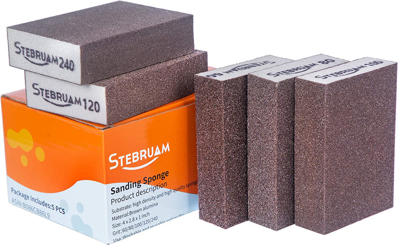 5 pieces sanding sponge, coarse/medium/fine/superfine, 5 different specifications, sanding pads assortment for wood, metal, wall foam, drywall Mix Körnung