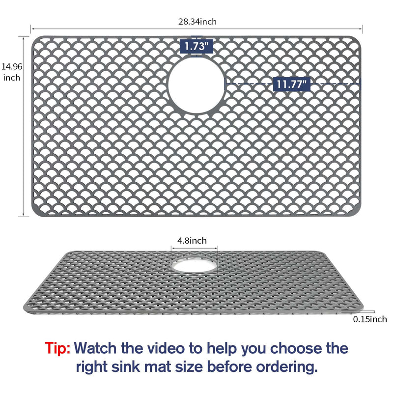 Snuggery Silicone Sink Protector - 28"x15" Rear Drain Hole, Heat Resistant Non-slip Dishwasher Suitable, Large Sink Mat for Farmhouse Kitchen 28x15 (rear drain)