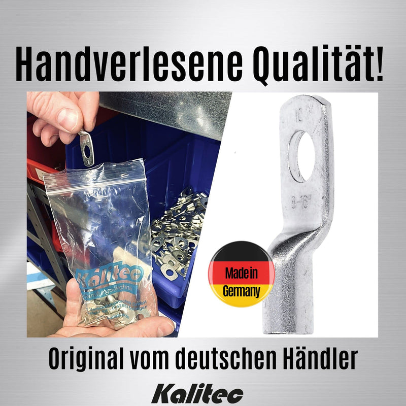 Pack of 10 Kalitec HR16-8 standard tubular cable lugs 16mm² M8 I without viewing hole I Made in Germany
