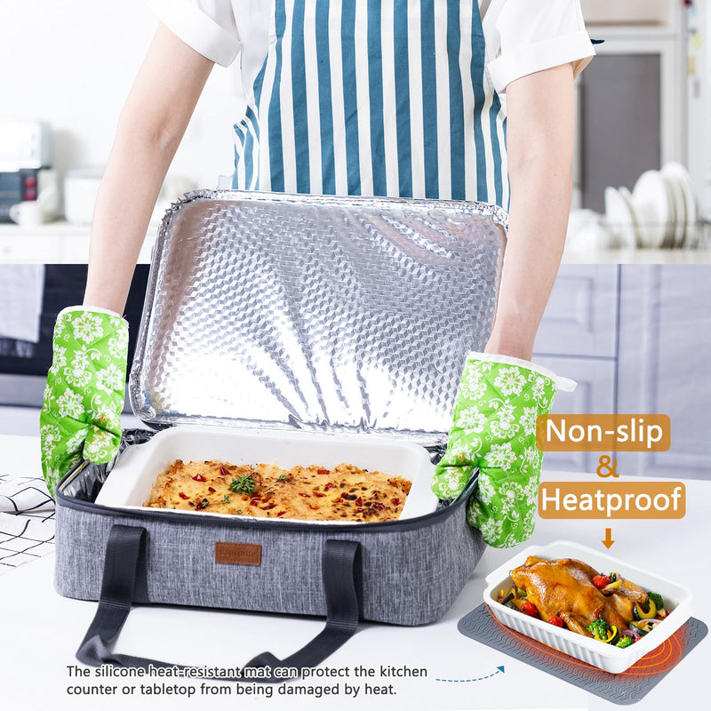 BAGSPRITE Expandable Insulated Casserole Carrier for Hot or Cold Food, Casserole Dish Carrying Case,Thermal Lasanga Lugger Tote for Pockluck, Parties, Picnic, Fits 9" x 13" Baking Dish, Grey Expandable Double Layers