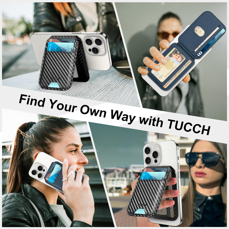 TUCCH Magnetic Phone Wallet with Adjustable Stand, [RFID Blocking] Credit Card Holder, Fit 5 Cards, PU Leather Strong Magnetic Wallet for iPhone 15/14/13/12 Series, Not for iPhone 13/12 mini, Black