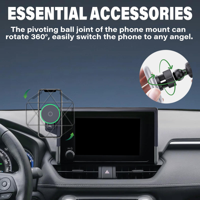 Car Phone Holder for Toyota RAV4 2019-2025 Accessories Apply to 7/8 Inch Touch Screen15W Fast Wireless Charger Screen Fixed Clip Cell Phone Mount Hands-Free 360 Degree Rotation