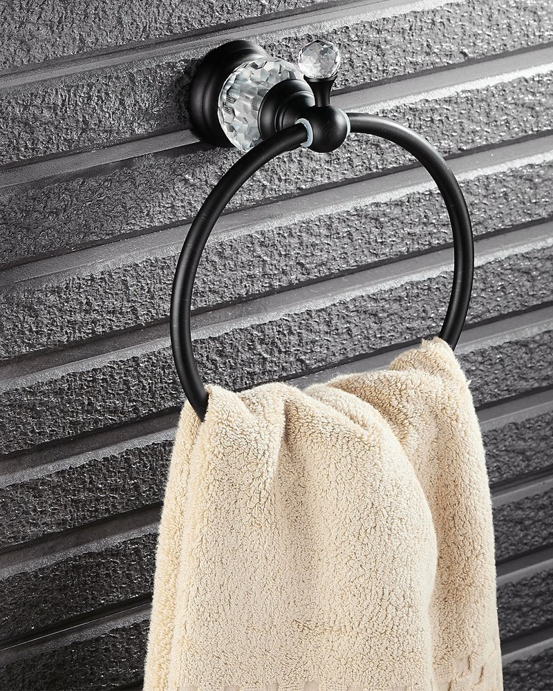 Luxury Crystal Series Oil-Rubbed Bronze Fished Batrhoom Towel Ring Holder Wall Mouted