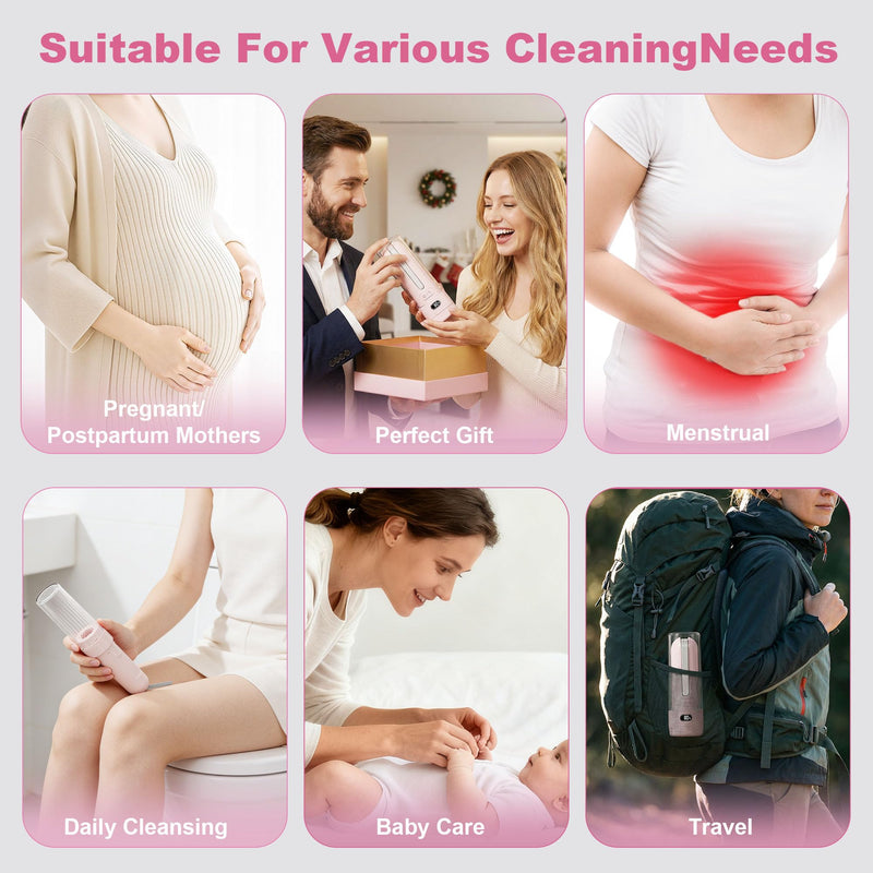 Portable Bidet for Travel | Bathroom - Rechargeable Electric Bidet Sprayer with 3 Pressure | Waterproof for Ultimate Personal Hygiene Cleaning at Home Office and Camping Pink