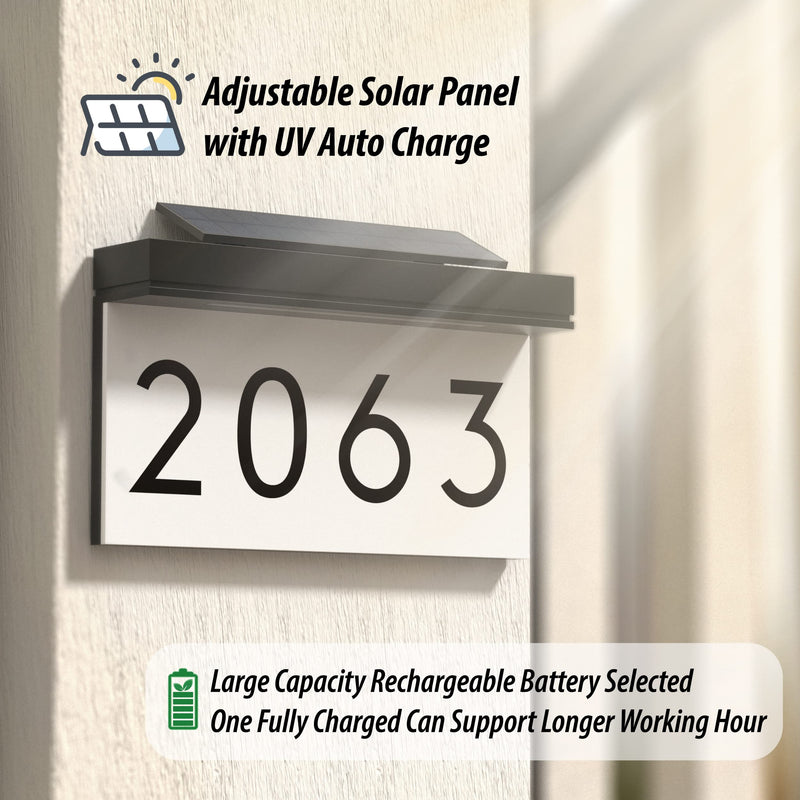 House Numbers Address Plaques 3 Lighting Colors & Adjustable Solar Panel Personalized House Number for Outside, LED Solar Powered Address Sign Outdoor Waterproof Warm White 3000K