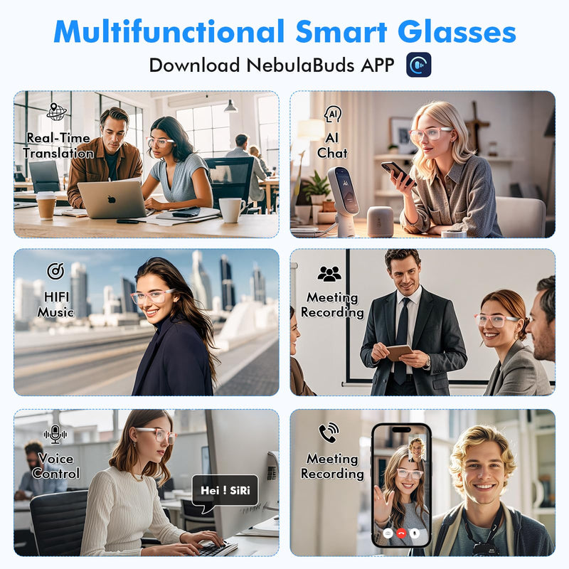 AI Smart Glasses, Translation Glasses with 110+ Languages, AI Chat, Voice & Video Call, UV400, Ultra-Light Desgin for Work, Travel & Fitness, Smart Glasses for Women&Men(White)