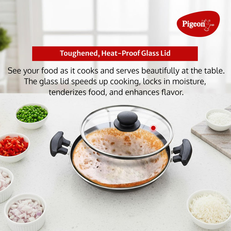 Pigeon Non Stick Appam Pan, 8" Appam Kadai with Stainless Steel Lid, Residue Free Appam Maker for Induction Cooker, Appa Chatty Breakfast Appam Pan Patra, Palappam Maker, Egg Hopper Pan for Omelettes