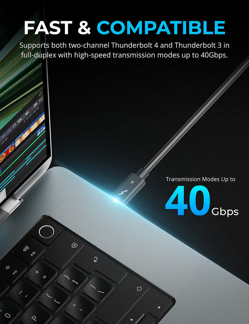 SABRENT Certified Thunderbolt 4 Cable, 2M (6.5ft) – 100W Power Delivery, 8K DisplayPort 1.4, 40Gbps Data Transfer, USB 4/3 Compatible, E-Marker Chip for MacBook, iPad, and Windows Devices (CB-T4M2) 78" Black