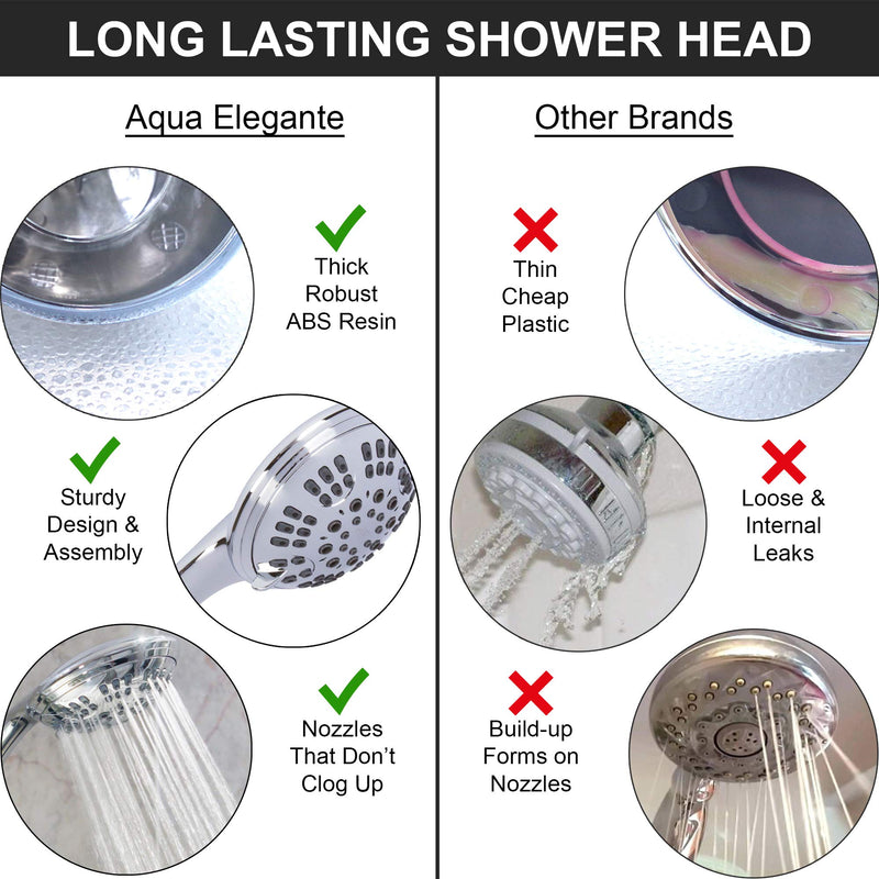 Aqua Elegante Luxury Handheld Shower Kit - 6 Function High Pressure Removable Hand Held Showerhead with Hose and Mount, Easy Install for Boosting Low Water Flow Baths - 2.5 GPM - Polished Chrome