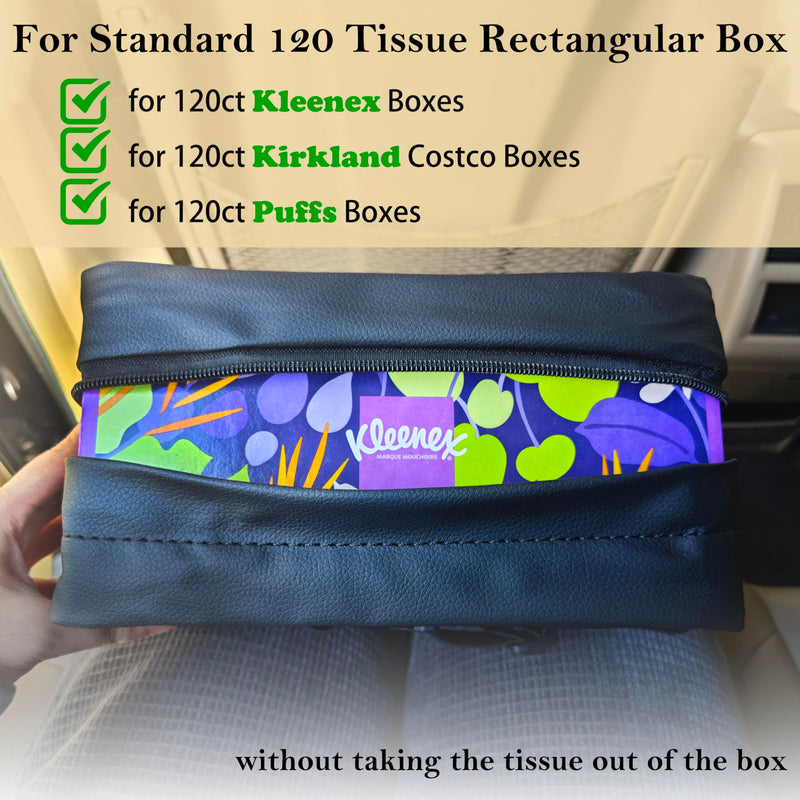 Car Tissue Holder for 120 Standard Tissue,Leather PU Tissues Box Cover for Car Backseat,Extra Large Rectangle Napkin Holder Soft Rectangular,Fits for Kleenex tissues,for Storage& Organization (Black) Black