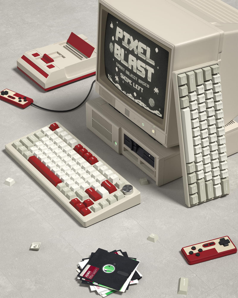 Womier Keycaps, Custom PBT Doubleshot Keycaps 60 65 75 100 Percent, Cherry Profile Retro Keycaps, 61/64/68/84/87/100/104/108 Gaming Mechanical Keyboard Keycaps, 132 Keys Keycaps Set (Vintage Grey) Vintage Grey