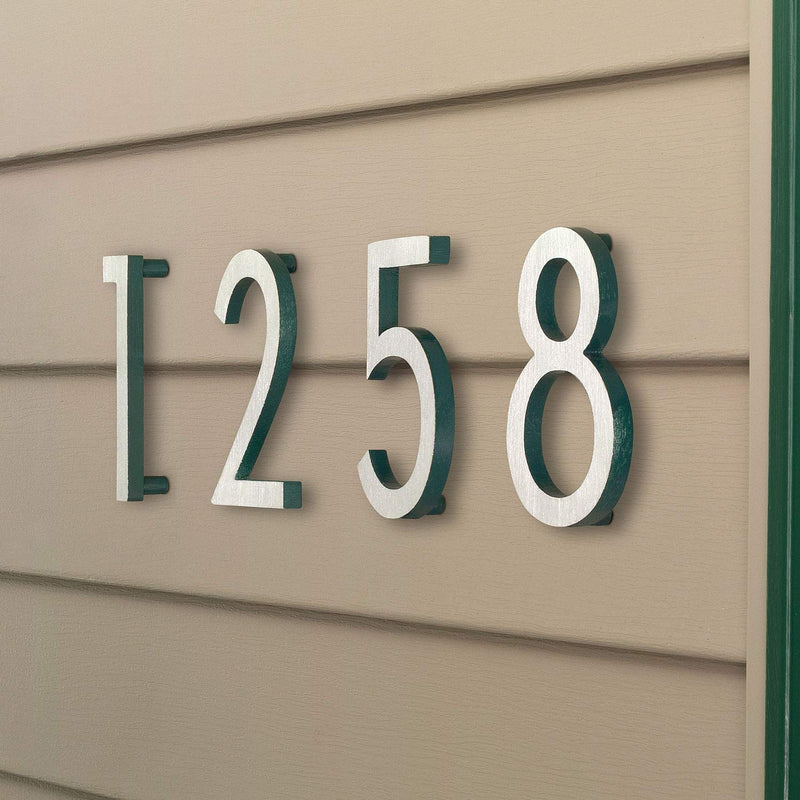 Montague Metal Products MHN-10-F-BK2-1 Solid Brushed Aluminum Modern Floating Address House Numbers, 10", Satin Nickel Powder Coated Black Two-Tone 1 10 Inch