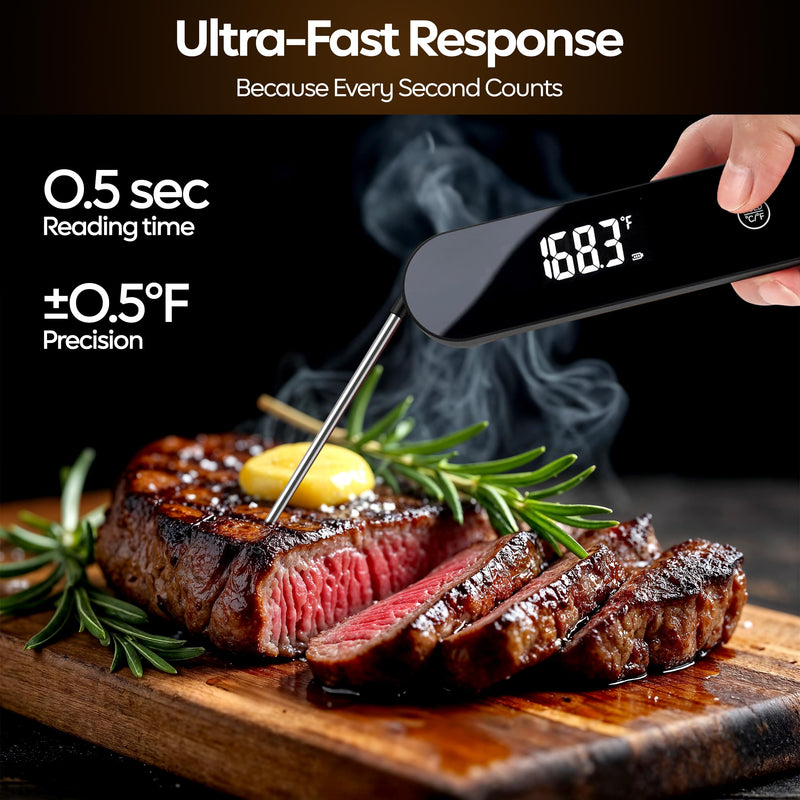0.5 Second Instant Read Food Thermometer Professional Ultra Fast Meat Thermometer Digital Kitchen Thermometer for Cooking, Grill Thermometer, Waterproof IP67 BBQ Thermometer