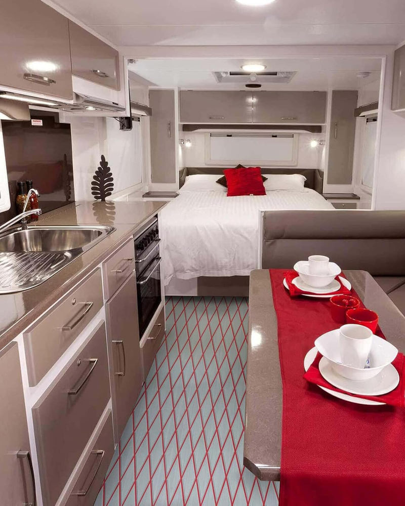 KXKZREN EVA Foam Boat Flooring Decking Sheet 6mm Thick Diamond Anti-Slip Marine Flooring Mat Self Adhesive Deck Pad for Bass Boat Yacht Motorboat RV Cooler Tops,47.2" x 94.5" / 27.6"x74.8" Grey With Red Diamond Seam Lines 94.5 x 16 inch , 10.59 sq.ft