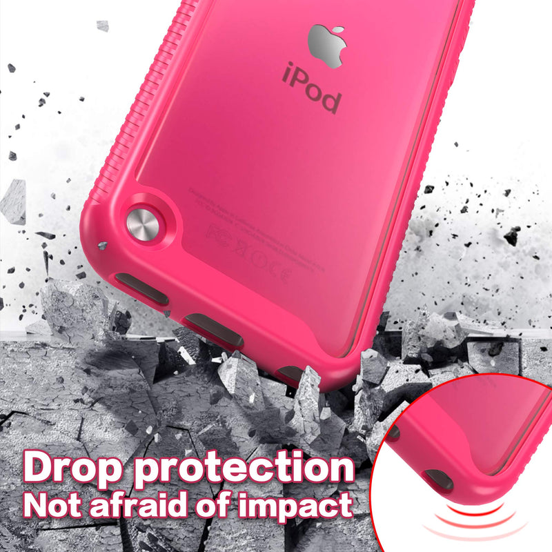 iPod Touch 7th Generation Case, 2 in 1 Shockproof iPod Case with 2 HD Screen Protectors, Hybrid Heavy Duty Protection Shock Resistant Cover for iPod Touch 5/6/7th Generation, Rose