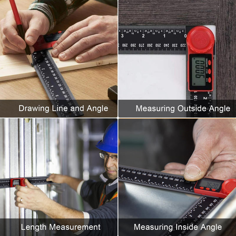 2-in-1 Digital Protractor with LCD Display, Hold and Locking Function, 360° Rotating Angle Ruler for Mechanical Engineering, Woodworking and Measurement - 400 mm 200mm (7.87 Zoll)