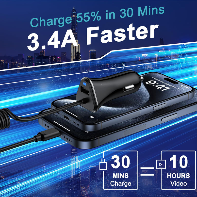 Fast Car Charger USB C 3.4A for iPhone 15/15 Pro/15 Pro Max/15 Plus 14 13 12 11,Type C Car Fast Charging Adapter for Samsung Galaxy A15 5G A54 A55 A14 S24 Ultra S23 S22 S21,Google Pixel 8a 8 Pro 8 7 6