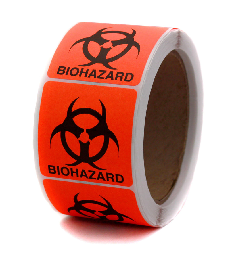 ChromaLabel 2 x 2 Inch High Visibility Fluorescent Red Biohazard Labels, 500 Labels per Roll