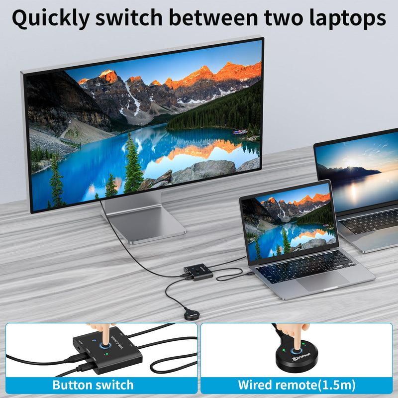 USB C Switch,Bi-Directional USB C Switcher 2 Computers,MLEEDA USB Type C KVM Switch 8K@60Hz 4K@120Hz Video/10Gbps Data Transfer/100W Charging,Compatible with Thunderbolt Device,2 USB-C Cables Included USB C Switch