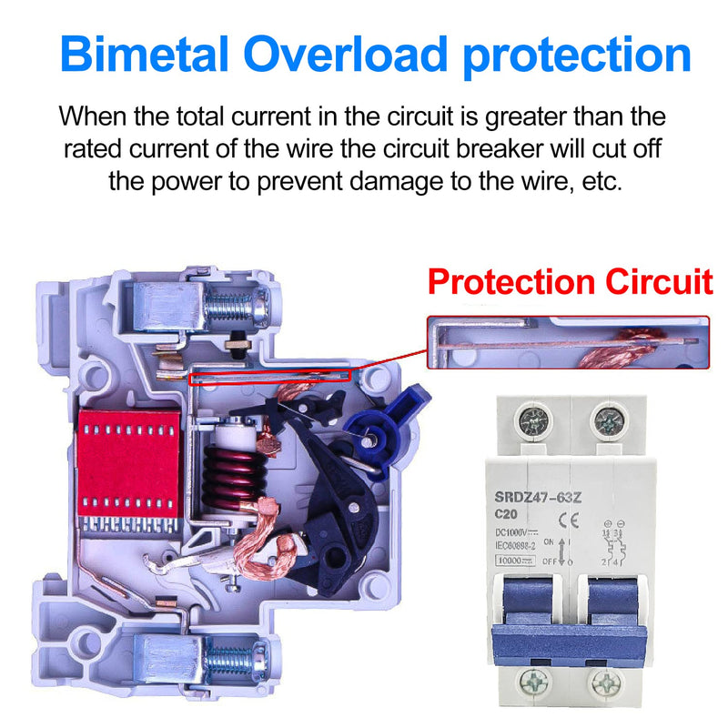 DC circuit breaker mini, 2P 1000V circuit breaker 20A, DZ47-63Z PV system DC circuit breaker, automatic circuit breaker