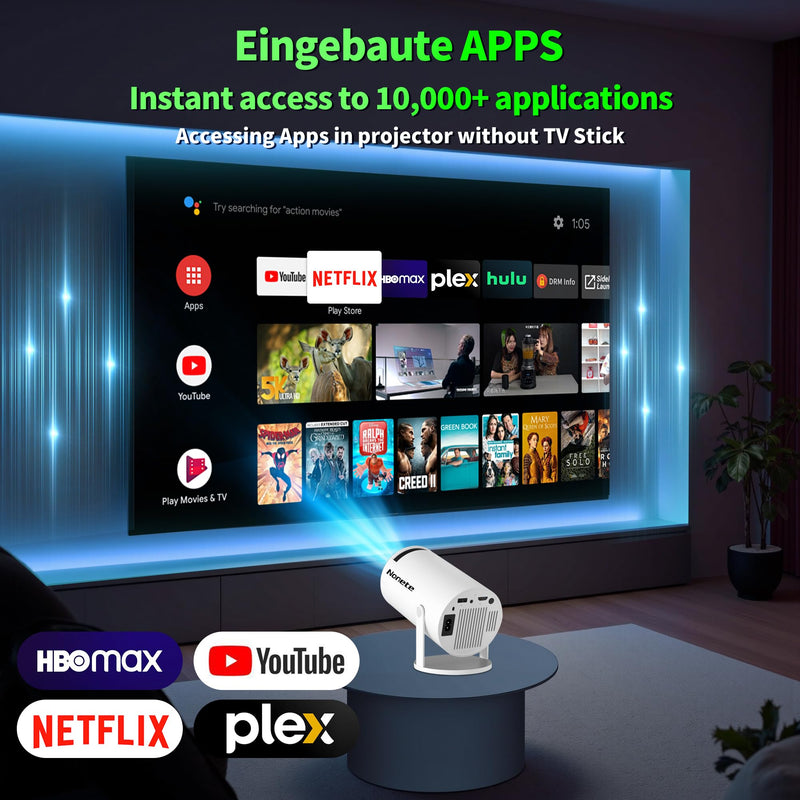【Built-in Apps】Mini Projector 1080P, 4K Projector Full HD with WIFI 6 and Bluetooth 5.2, Support 270° Rotatable Portable Projector with Auto Keystone Correction,Compatible with Phone/HDMI/USB-White Whtie-Snow