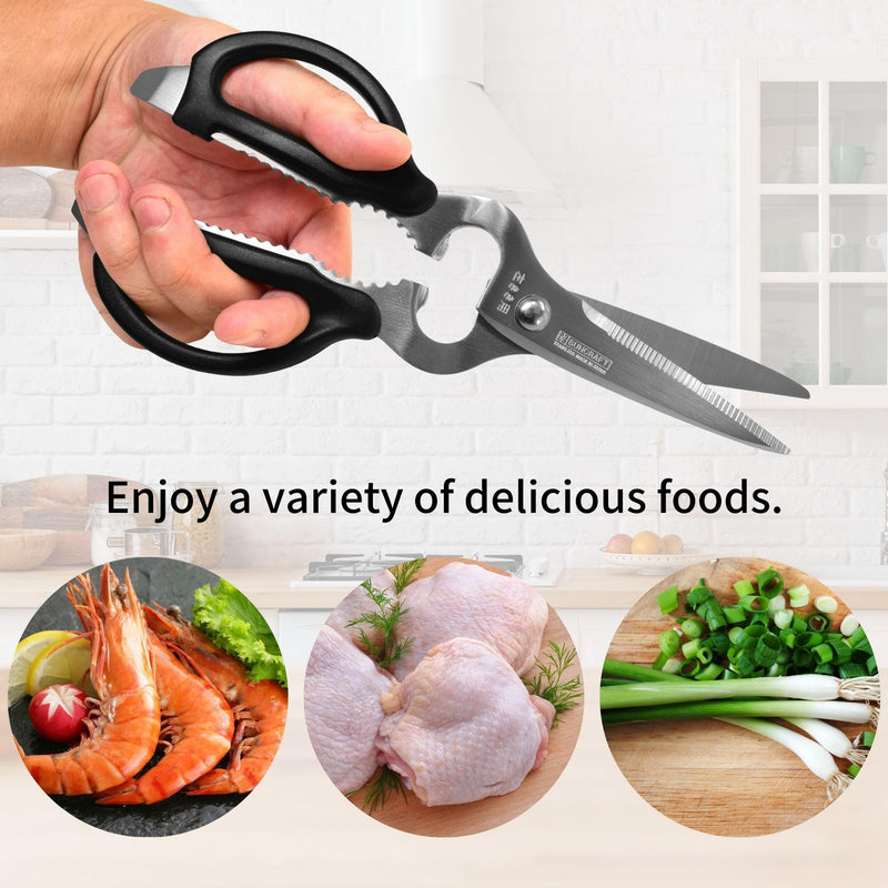 Seki Japan Left Handed Multifunctional Kitchen Scissors, Stainless Steel Blade Soft Grip Kitchen Shears
