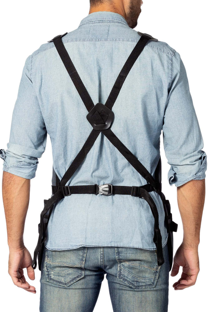 Under NY Sky Tool Apron – Magnetic Tool Holder – Heavy Duty Gray Oxford Canvas – Cross-Back – 18 Pockets – Adjustable for Men, Women – Pro Mechanic, Woodworker, Carpenter, Electrician, Gardener Apron