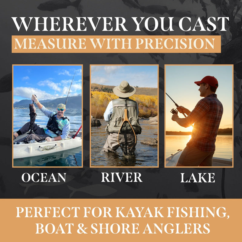 Roll-up & Slap-on Premium Fishing Tape Measure - Easy-to-Read Catch and Release Fish Measuring Device for Boat & Kayak Accessories - Compact & Extendable Fish Ruler (Black - 24" Inches) Black