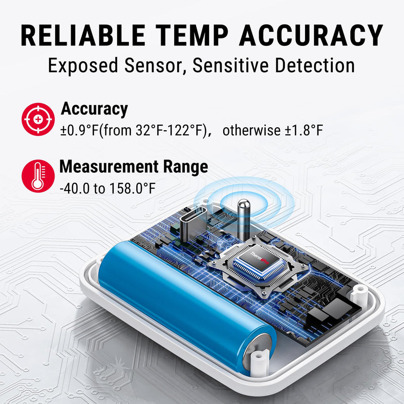 ThermoPro Wireless Freezer Refrigerator Thermometer with Alarm, 500 ft Range, Dual Sensors ±0.9℉ Accuracy, Fridge Thermometer with Backlit LCD Display, Rechargeable & Battery Included