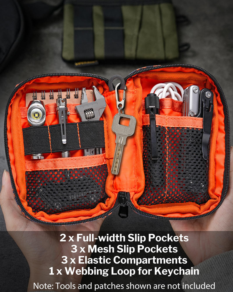 VIPERADE VE26 EDC Pouch Organizer with 11 Compartments, Small Tool Pouch with DIY Patches Area, EDC Pocket Organizer for Mutitools Spicy Pattern
