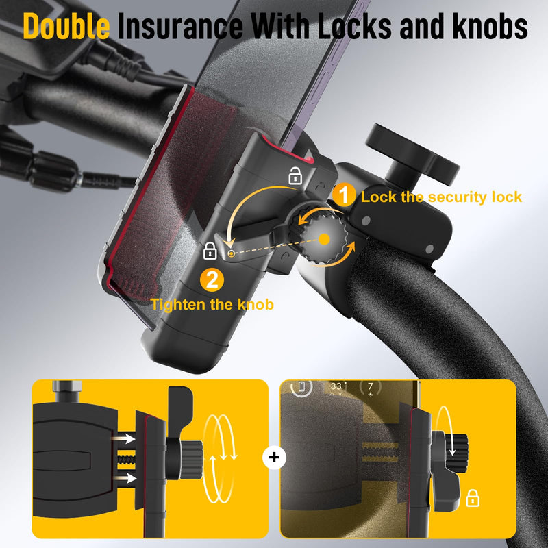 Moman Bike Phone Holder, PMS1 Universal Motorcycle Phone Mount【Unobstructed Lens】 360° Rotatable Quick Release Compatible with iPhone Samsung 4.5”-7.0” Phone, Motorcycle-Phone-Holder-Motorbike-Mount
