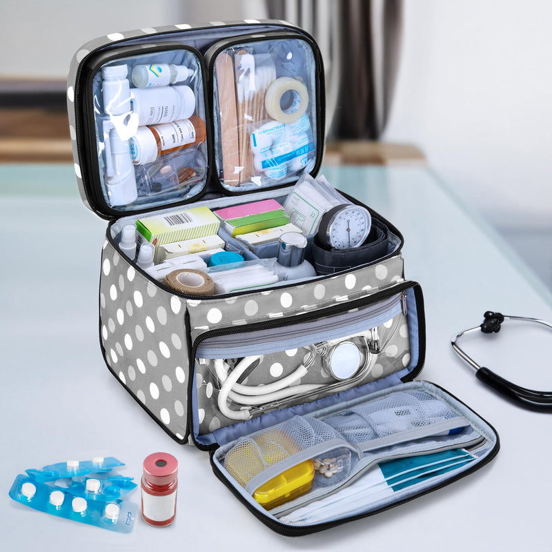 Luxja Medical Bag, Emergency Bag for Medical Accessories, Medicine Bag for Travel, Medical Bag for First Aid Kits, Grey Dot | Medicine bag for on the go, medical bag for first aid sets, grey dot