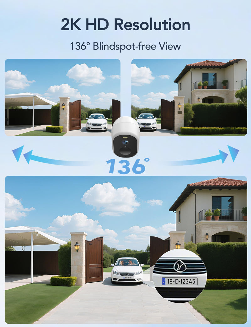 GNCC Solar Security Cameras Wireless Outdoor, 2K, 5200 mAh Battery Powered Camera for Home, Color Night Vision, IP65 Waterproof, PIR Motion Detection, Two-Way Audio, Cloud/SD Storage, 5G & 2.4G WiFi 1