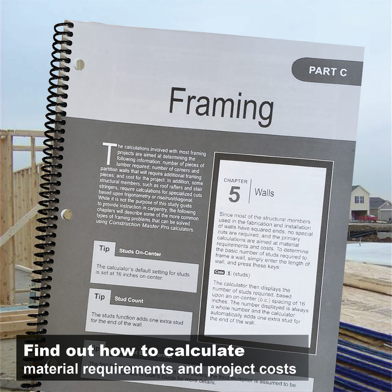 Calculated Industries 2140 Construction Master Pro Workbook and Study Guide | 4 Comprehensive Sections | Site Development | Footings, Slabs, Walls | Framing | Finishing |Practice Problems, Answers | 4 Comprehensive Sections, Site Development, Footings,...