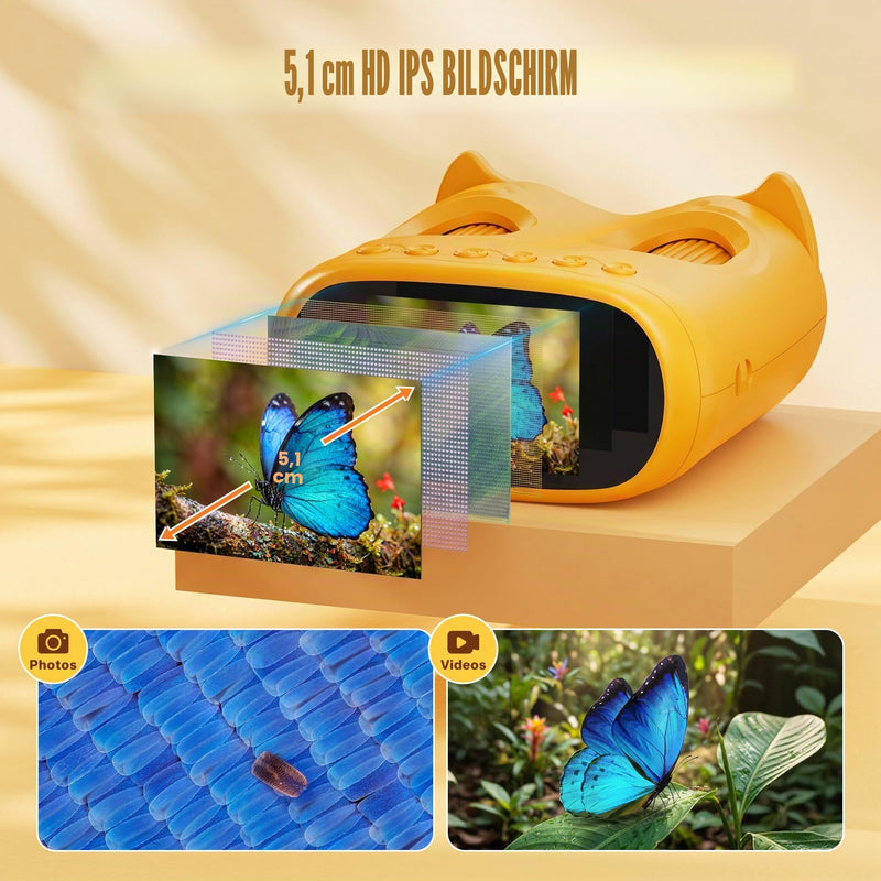 1000X Digital Microscope for Children Pocket: 2-in-1 Magnifying Glass and Telescope - Gift for Boys Girls from 3-8 8-12 Years - Experiment Set Portable Toy Outdoor Garden - STEM Birthday USB-C 1 yellow