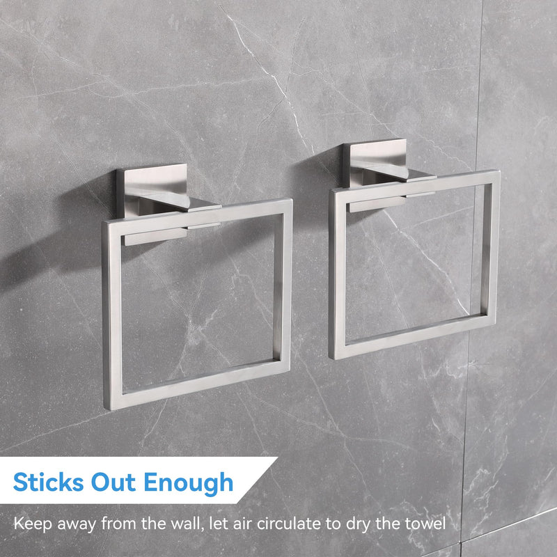 LANC Hand Towel Holder for Bathroom Wall Mount Brushed Nickel Square Hand Towel Rings 2PC Towel Ring for Toilet Bathroom Hardware Accessories Stainless Steel Modern Shower Towel Hanger, A8896BN-P2 2 Pack
