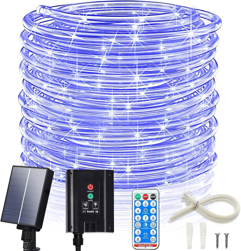 ICRGB Solar Pool Lights for Above Ground, 66FT 200LED 1200mAh Solar Rope Lights Outdoor, IP67 Waterproof Blue String Light with Remote, 8 Modes & Timing, Pool Garden Patio Fence Walkway Christmas