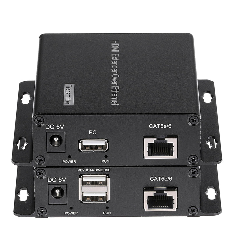 HDMI Over Cat5e Ethernet Converters with KVM 3.5mm Audio IR,HDMI Over RJ45 Extenders Up to 656FT(200m) by Network Cable Cat5e Cat6 Cat7, Full HD 1080P -A Pair HDMI over Ethernet(with KVM+3.5mm Audio+IR)