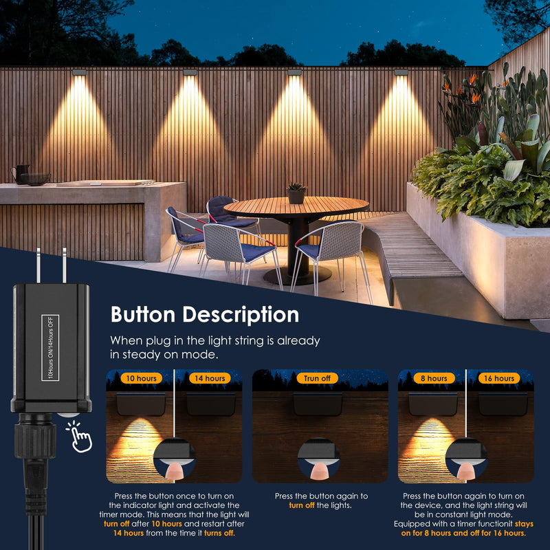 Fence Lights Outdoor, IP65 Waterproof Deck Light with 45.93ft Cable, Warm White Step Lights for Stairs, Step, Yard, Patio, and Pathway (10 Pack)