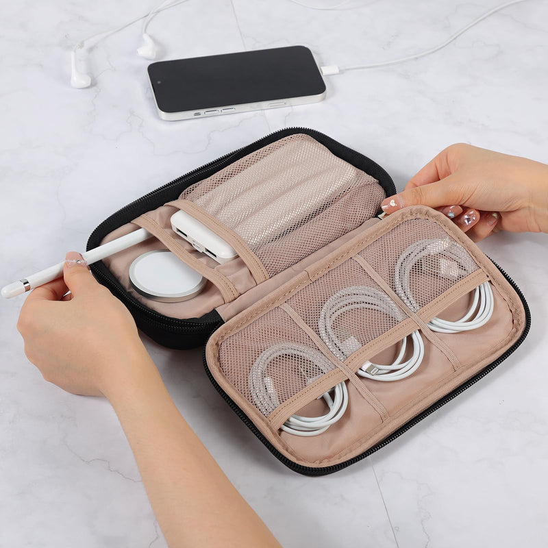 FINDCOZY Travel Cord Electronic Organizer, Electronic Accessories Double Layer Case, Travel Essentials for Cable, Charger, Phone, Hard Drive, USB, SD Card, AirPod, Black